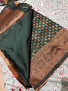 Green &amp; Bronze Silk Jari Saree
