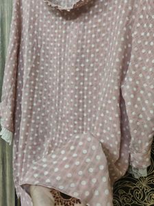 Chic Pink Polka Dot Top with Lace Trim