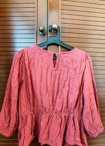 INTRIBE Rust Textured Peplum Top | Size M