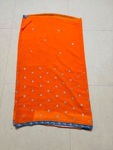 Vibrant Orange Saree with Blue Border