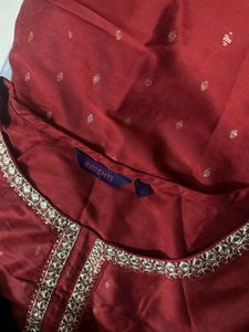 Elegant Maroon Kurta with Embellished Neckline