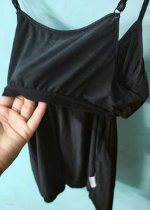 Classic Black Spaghetti Top with Built-in Bra |