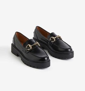 Chic Black Loafers with Gold Bit Detail