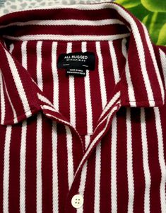 Meroon With White Striped Shirt For Men