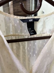 H&amp;M Ivory Dotted Sheer Blouse