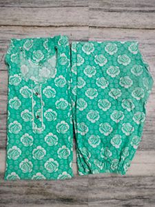 Elegant Green Printed Kurta with Palazzo Set