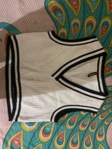 White Striped Knit Vest