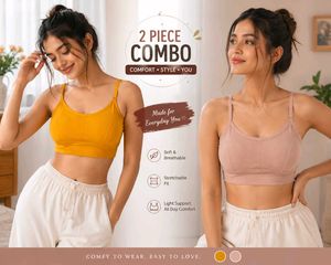 Comfortable Padded Sports Bra Duo - Mustard & Pink