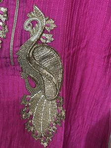 Beautiful Pink Kurta with Peacock Embellishment