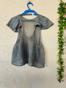 Gray Knit Open Front Cardigan
