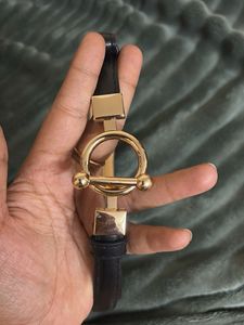 Chic Black Leather Belt with Gold Hardware