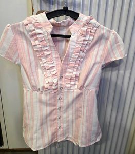 Chic Striped Ruffle V-Neck Top