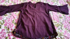 Embroidered Purple Kurti with Bell Sleeves (New)