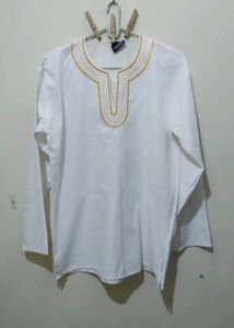 Cibuka Unisex White Tunic Kurti Gold Embroidery