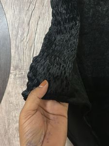 Black Velvet Bodysuit with Embellished Neckline