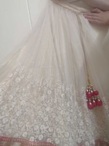 Premium Off White Net Floral Embroidered Lehenga