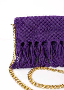 Purple Macrame Fringe Sling Bag