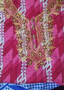 Embroidered Pink kurta fabric