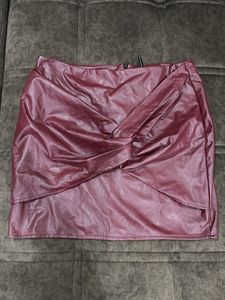 Burgundy Faux Leather Tweed Mini Skirt