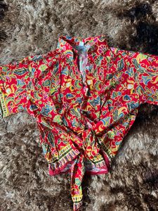 Bohemian Print Tie-Front Blouse
