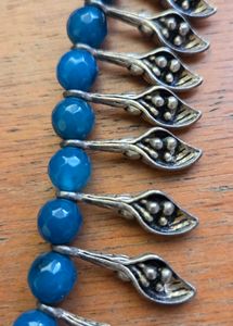 Blue Agate Necklace with pure silver ornaments