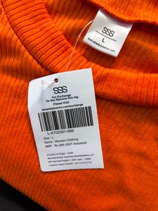 Vibrant Orange Ribbed Long Sleeve Top