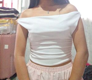 White Ruched Cropped Blouse
