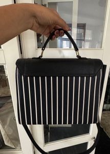Chic Black &amp; White Striped Handbag