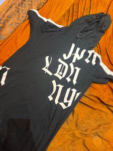 Black Graphic Print Hooded Dress