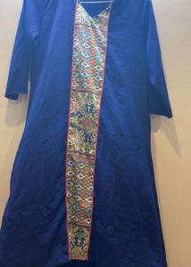 Royal Blue Kurta with Embroidered Sleeves