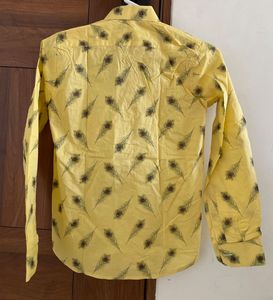 Yellow Peacock Feather Kurta Shirt