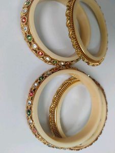 Exquisite Stone-Studded Gold Bangles