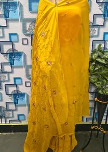 Saree yellow embroidery work latest design