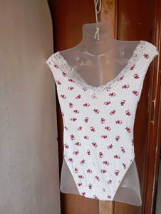 Women's Floral Bodysuit with Lace Trim