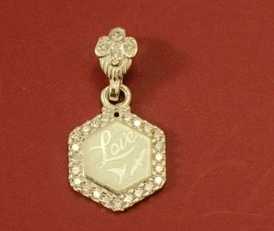 Hexagonal "Love" Charm Pendant pure silver