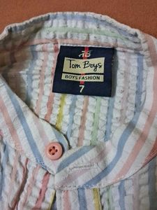 Boy's Striped Kurta and Peach Pants Set