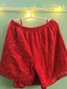 sexy Red Lace Chikankari Camisole shorts Set
