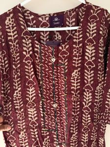 Burgandy Printed Kurta &amp; Pants Set
