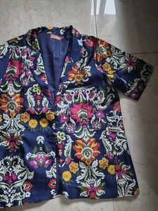 Vibrant Floral Print Silk Blend Blazer