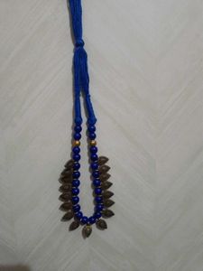 Blue Beaded Necklace with Antique Pendant