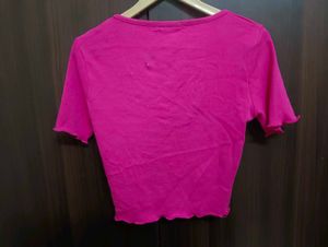 Hot Pink Cropped Button-Up Top🩷