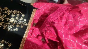 Pink &amp; Black Embroidered Lehenga Skirt