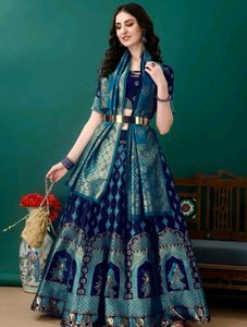 Blue Brocade Lehenga Choli Set