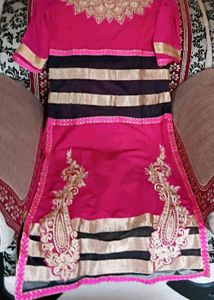 Elegant Pink suit with Gold & Black embroided