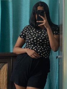 Honey Floral Print Black Top
