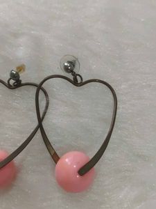 Heart Shape Earrings with Pink Beads