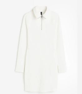 H&amp;M Ribbed Knit Zip Collar Mini Dress