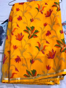 Vibrant Yellow Floral Saree