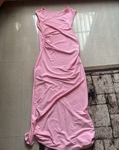 Elegant Pink Ruched Maxi Dress
