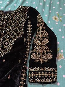 Black Velvet Palazzo Pants with Sequins